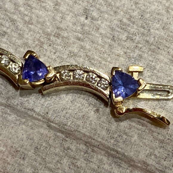 H.L. Collection Tanzanite & Diamonds Bracelet 14K Yellow Gold 7" Long 21.5g EUC - Picture 5 of 12